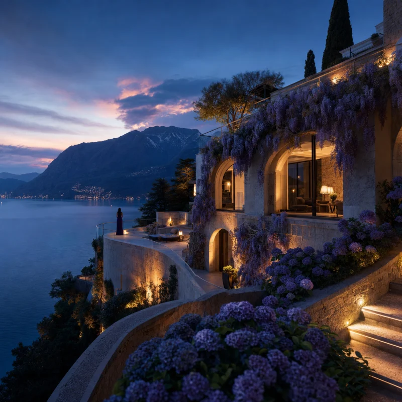 Villa photoréaliste au bord d’un lac alpin
